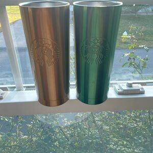 Starbucks Metallic Gold and Green Tumblers